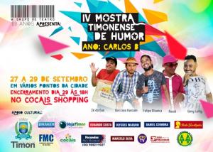 Cartaz do IV Mostra Timonense de Humor 2018, de 27 a 29 de maio em vários pontos da cidade